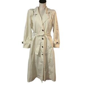 London Fog Women's Vintage Maxi Trench Coat size 8 Strong Shoulder Cotton Blend